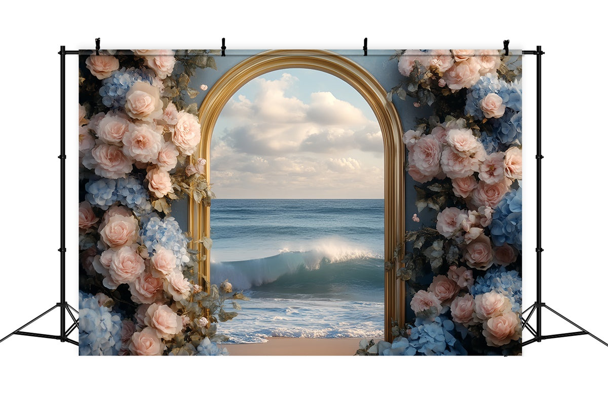 Toile de fond de Plage Été Arche Dorée Florale CSH5-111