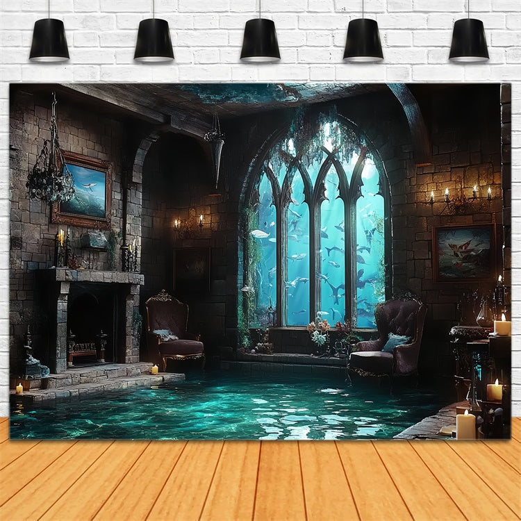 Toile de fond Sous-Marine Château Gothique Marin Été CSH5-114