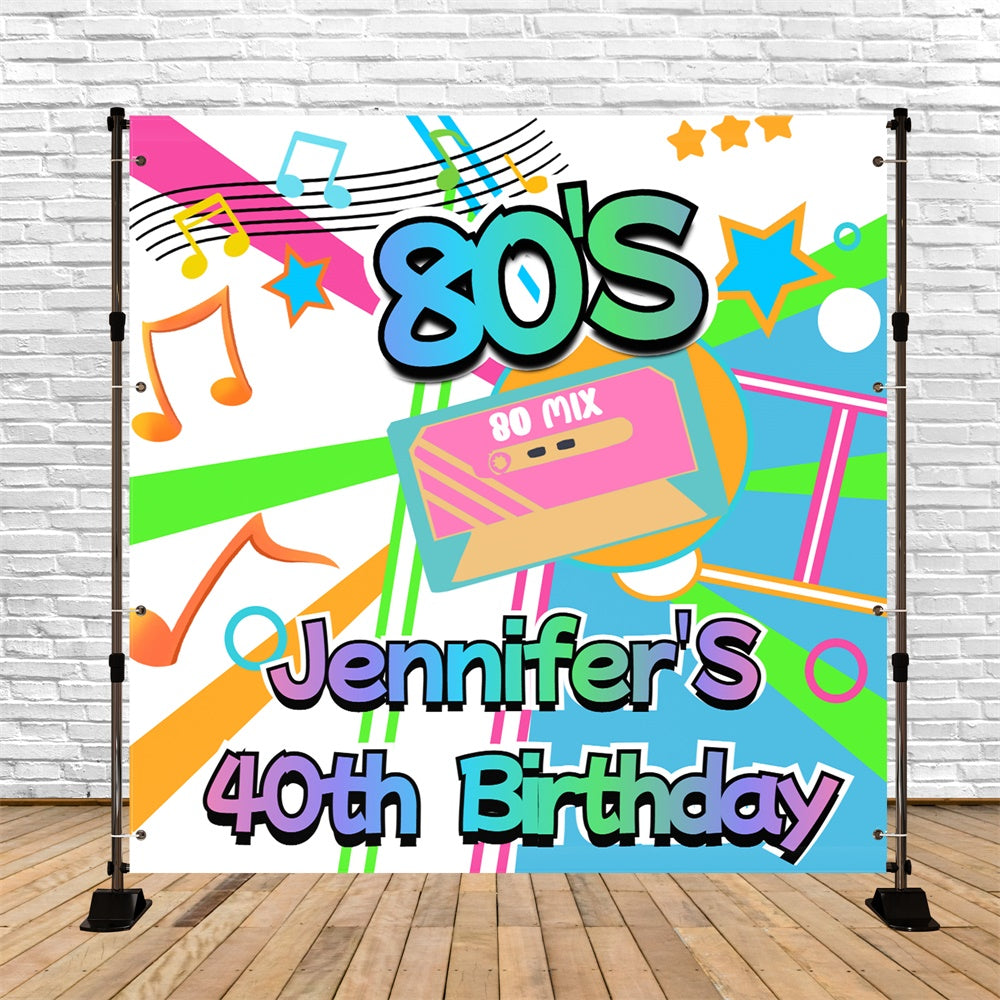 Toile de fond Anniversaire 40 Ans Note de Musique Cassette Personnalisée Photo Années 80 CSH5-15