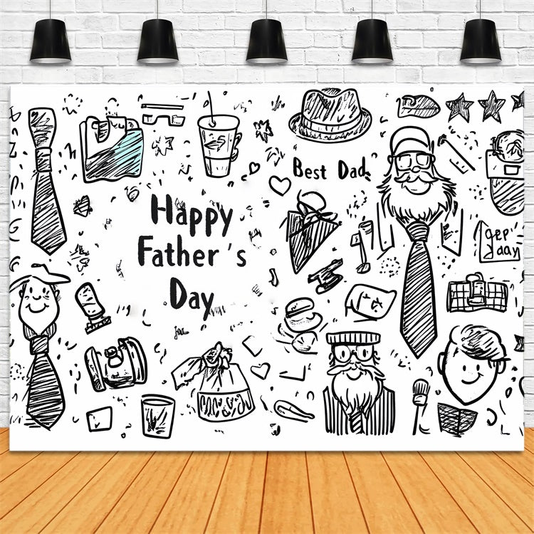 Toile de fond Fête des Pères Mignon Gribouillage Cravate Chapeau CSH5-16