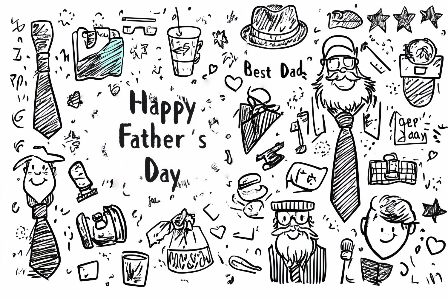 Toile de fond Fête des Pères Mignon Gribouillage Cravate Chapeau CSH5-16