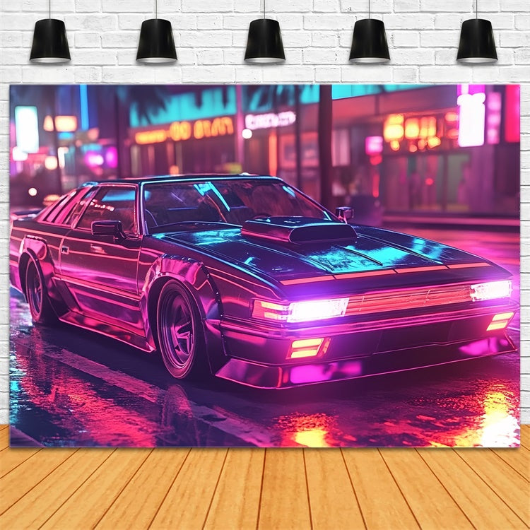 Toile de fond Années 80 Lumières de Rue Voiture Vintage CSH5-190