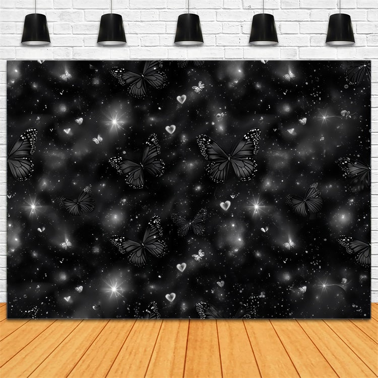 Toile de fond Années 90 Papillons Noirs Cœurs Scintillants CSH5-198