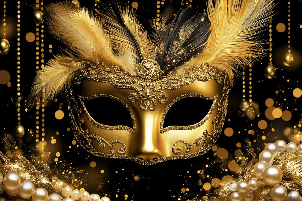 Toile de fond Mascarade Masque Plumes Doré Brillant CSH5-212