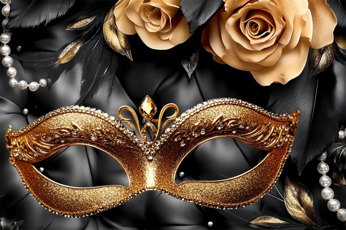 Toile de fond Bal Masqué Masque Plumes Rose Perles CSH5-229