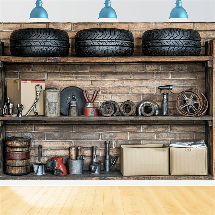 Toile de fond Bonne Fête des Pères Garage Outils Pneus CSH5-25