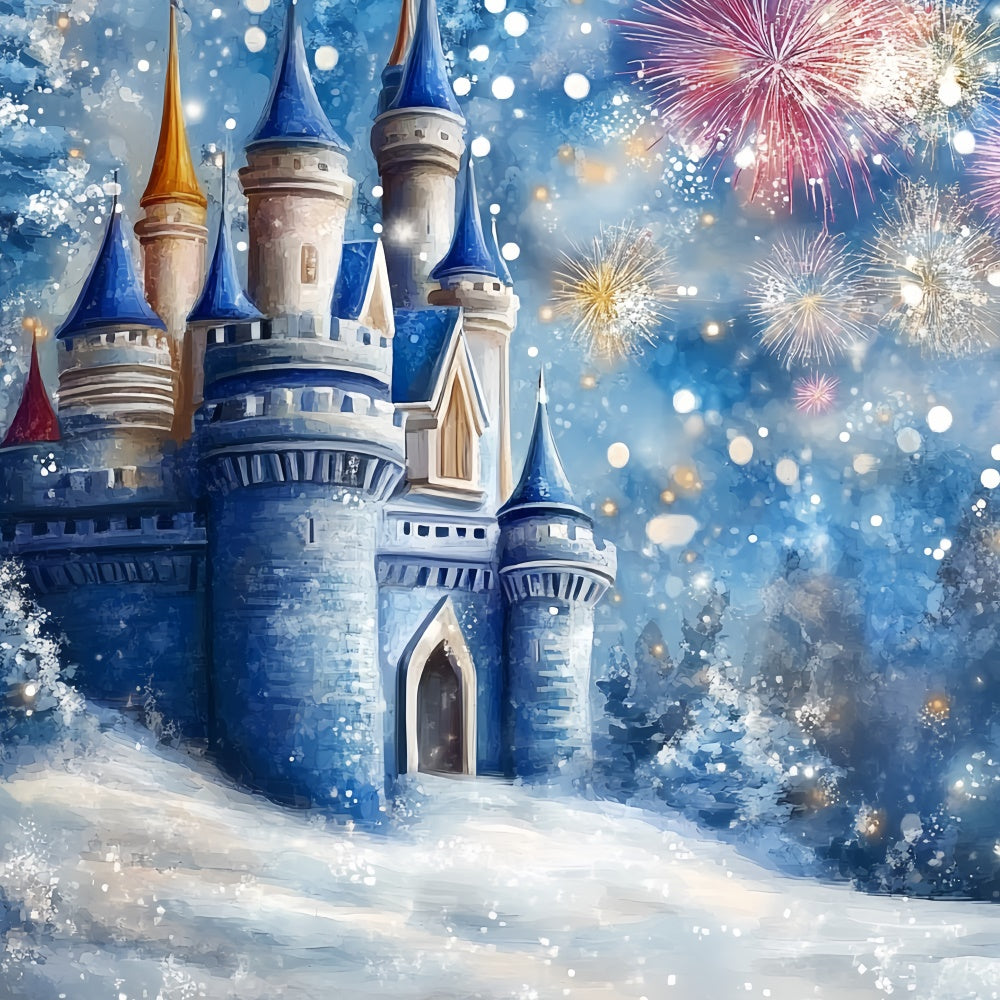 Toile de fond Château Hiver Château Gelé Feux d’Artifice Enfants CSH5-267