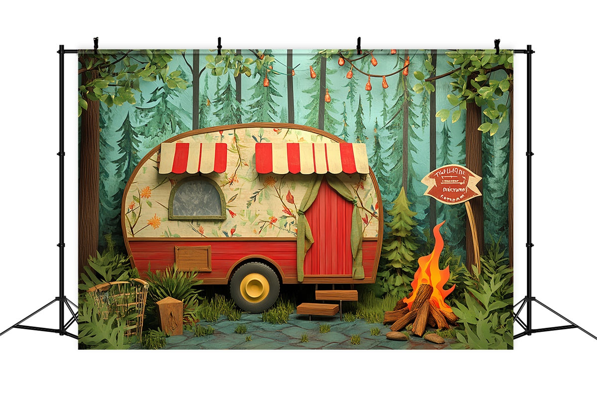 Toile de fond Enfants Nuit Camping Forêt CSH5-287