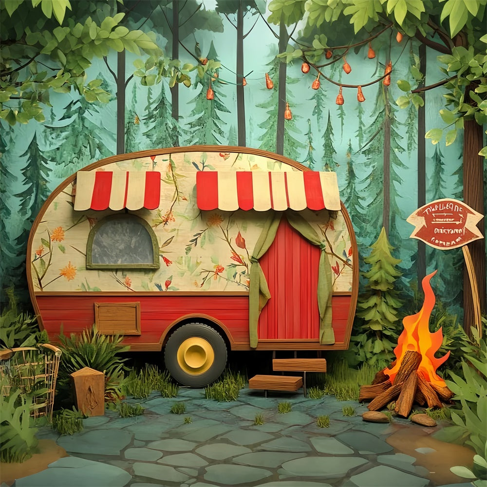 Toile de fond Enfants Nuit Camping Forêt CSH5-287