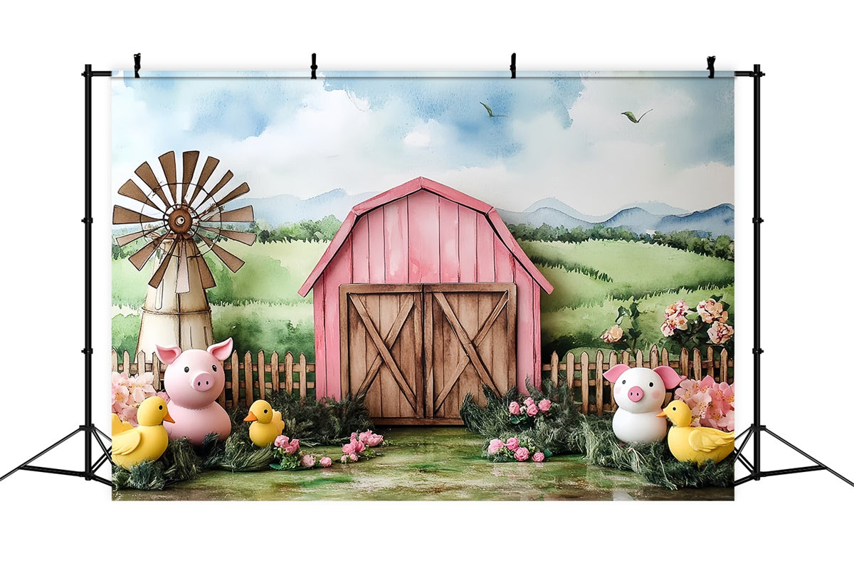 Toile de fond Grange Grange Rose Animaux Campagne CSH5-299