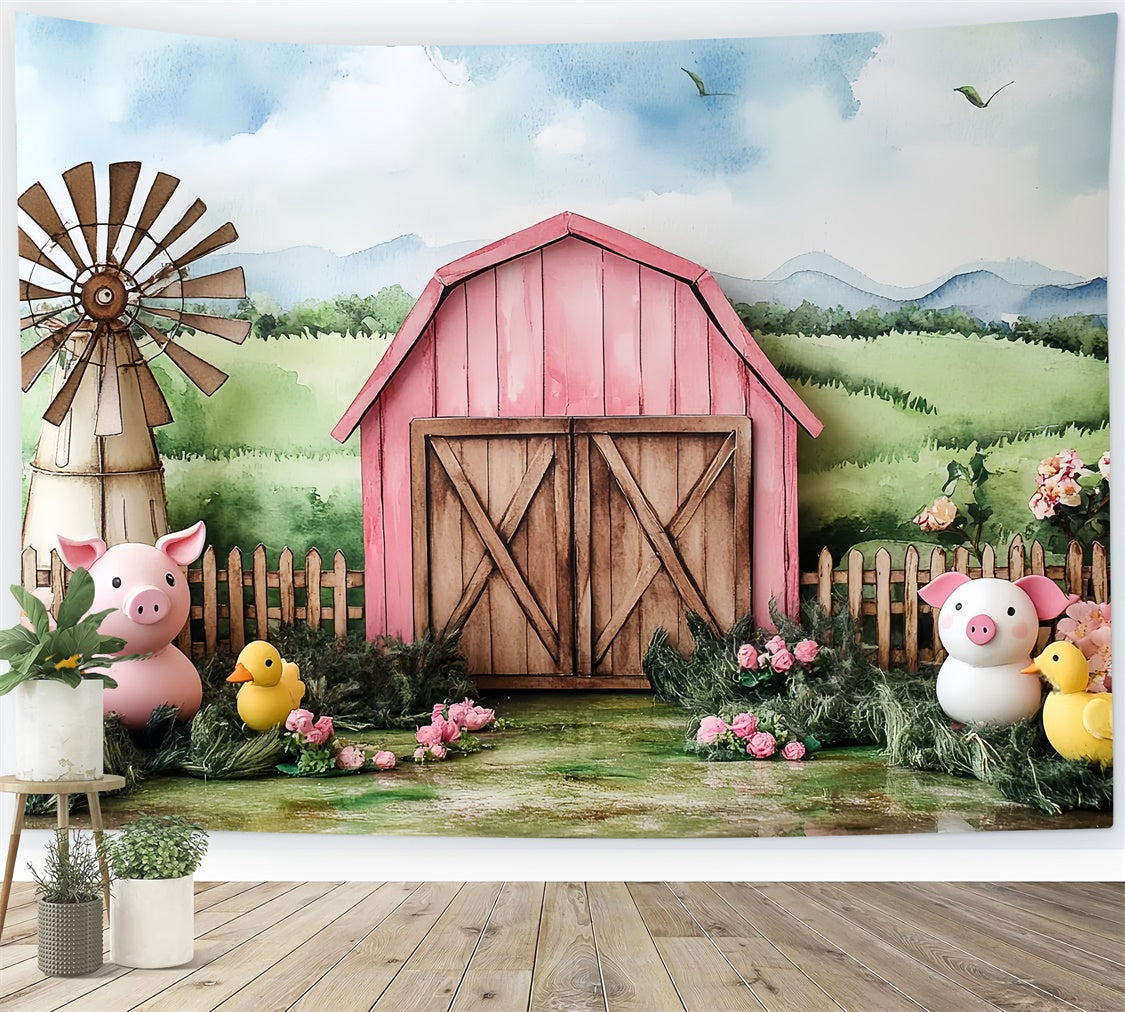 Toile de fond Grange Grange Rose Animaux Campagne CSH5-299