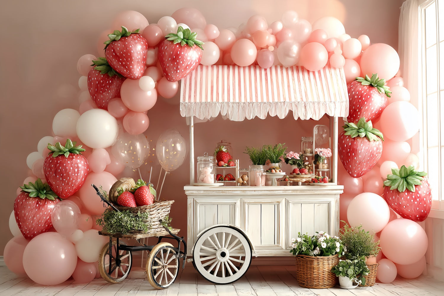 Toile de fond Fraise Chariot Bonbons Ballon Enfants CSH5-302