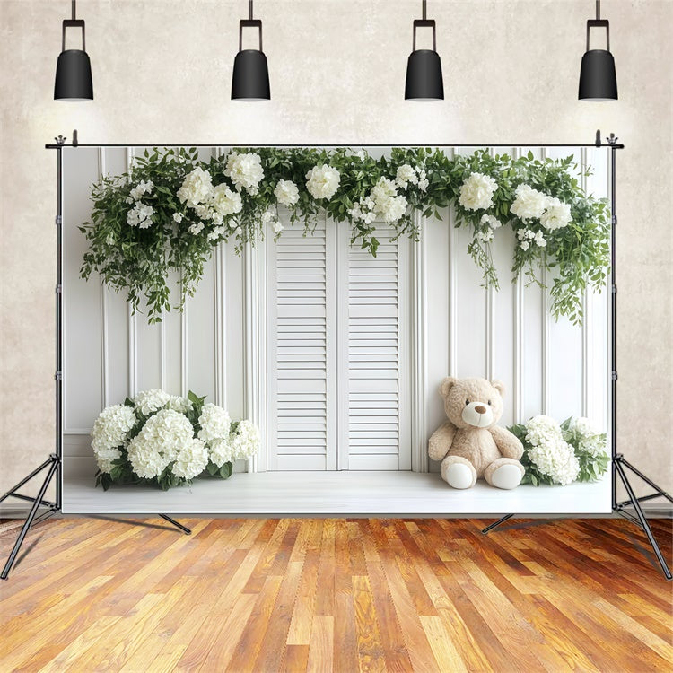Toile de fond Enfants Ours Jardin Blanc Doux CSH5-304