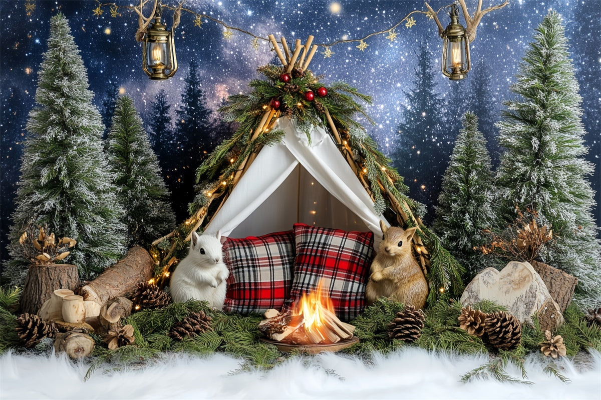 Toile de fond Noël Camp Forêt Étoilée Photo Enfants CSH5-306