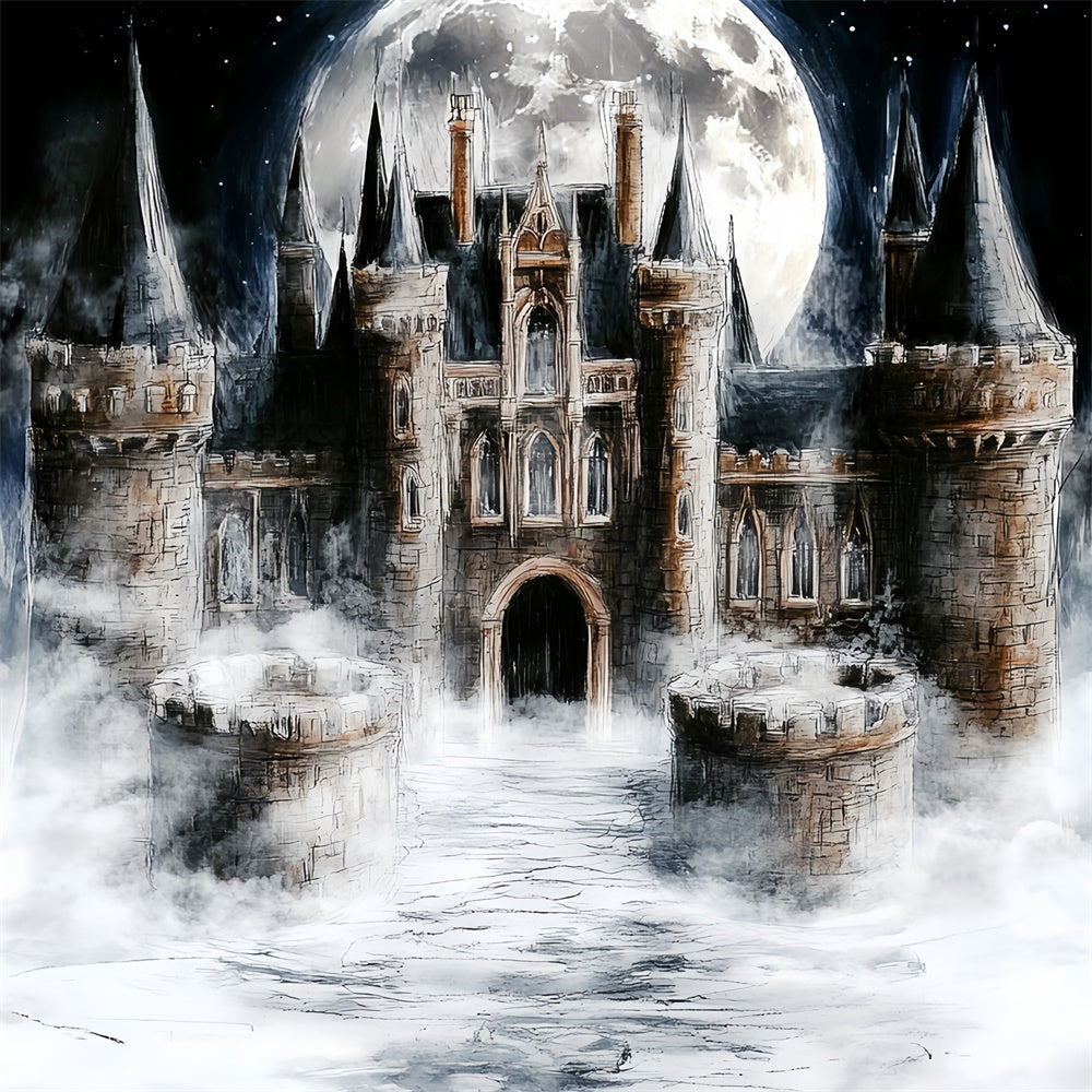 Toile de fond Château Château Brume Lune Enfants CSH5-309
