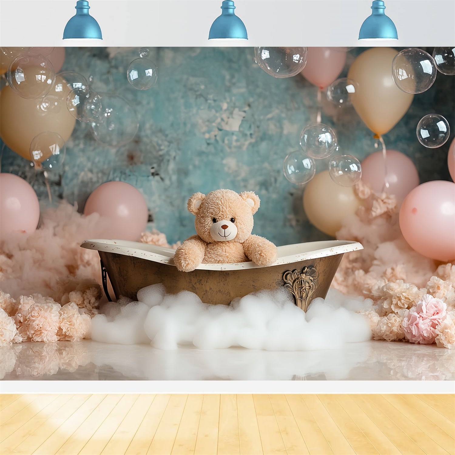 Toile de fond Nouveau-né Bain Ourson Bulles CSH5-313