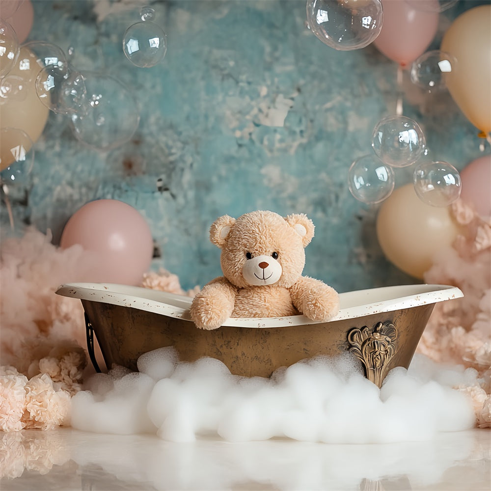 Toile de fond Nouveau-né Bain Ourson Bulles CSH5-313