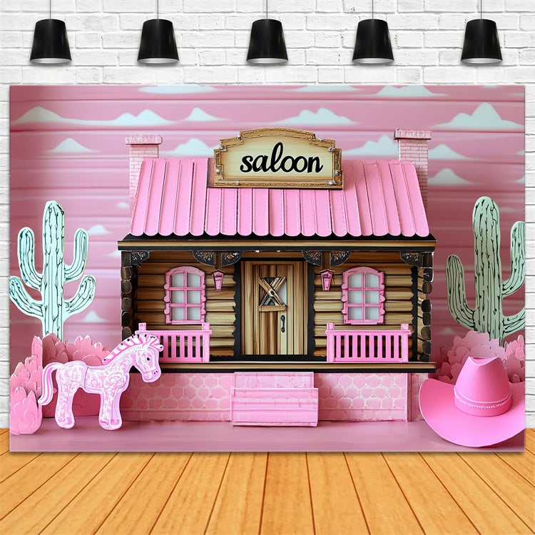 Toile de fond Cowgirl Saloon Rodéo Rose Enfants CSH5-314