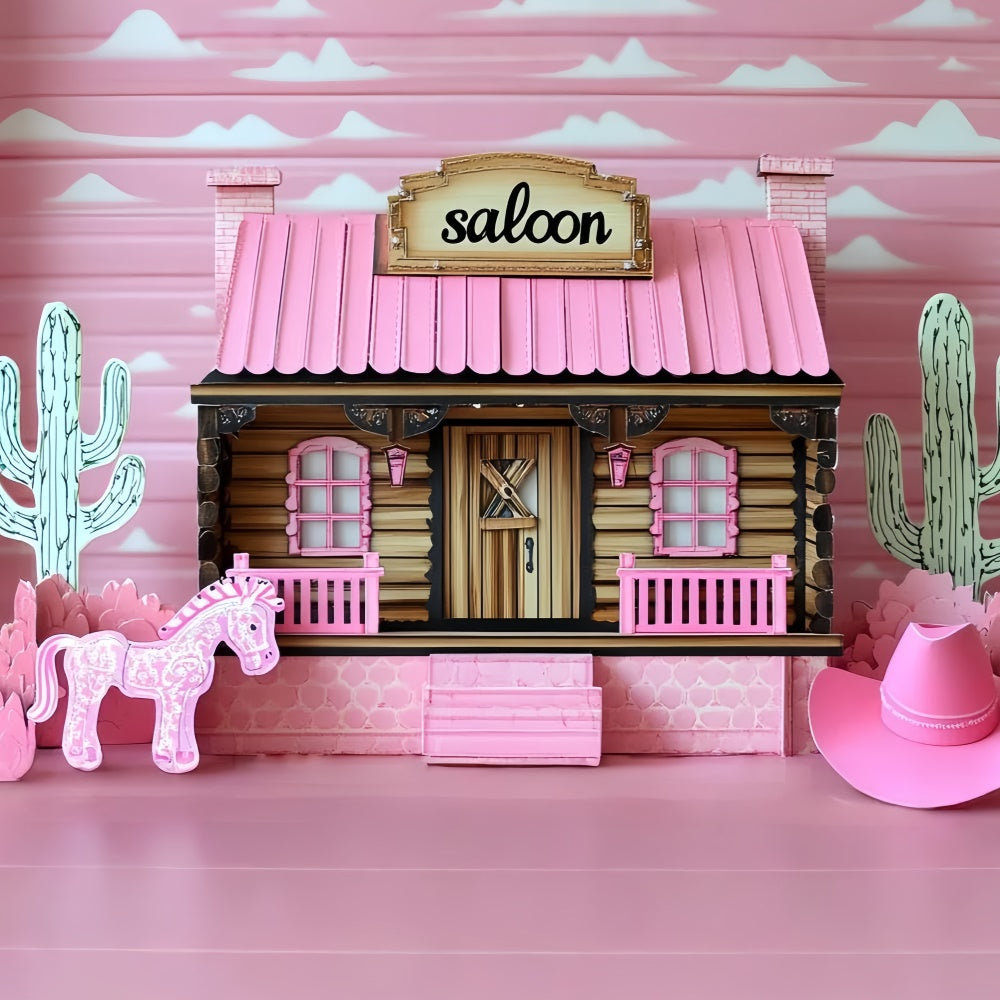 Toile de fond Cowgirl Saloon Rodéo Rose Enfants CSH5-314