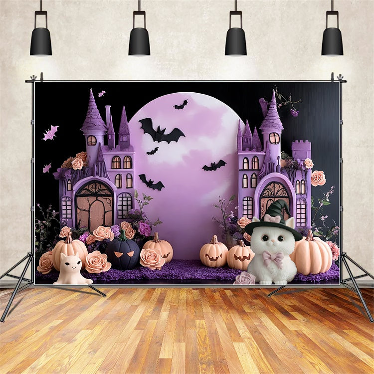 Toile de fond Halloween Château Fleurs Chauves-souris Enfants CSH5-316
