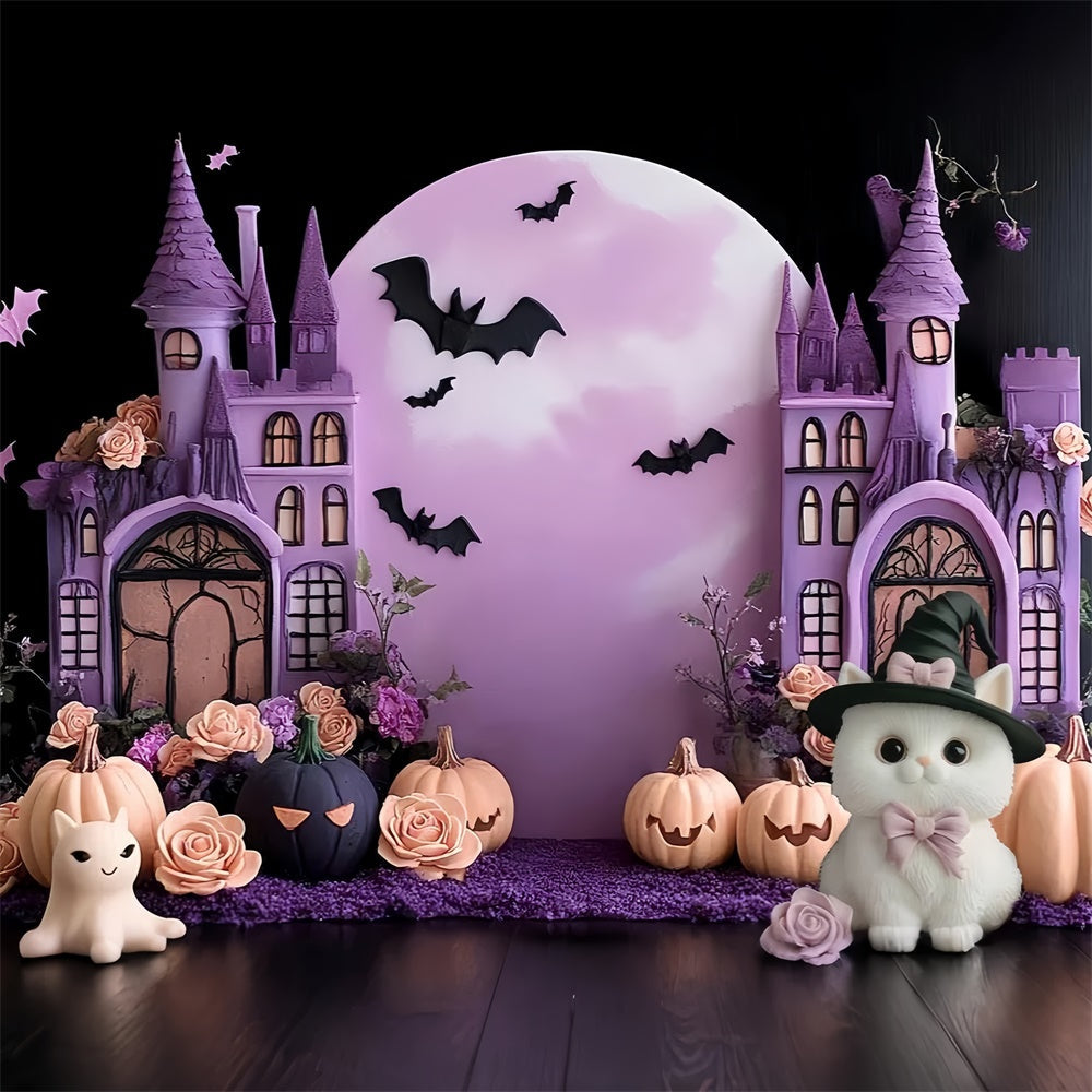 Toile de fond Halloween Château Fleurs Chauves-souris Enfants CSH5-316