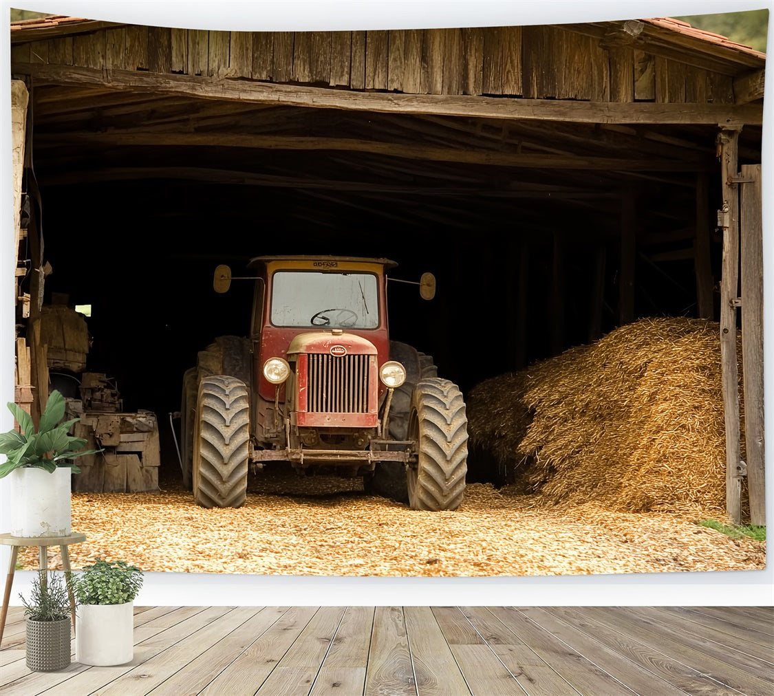 Toile de fond Bonne Fête des Pères Grange Campagne Tracteur CSH5-44