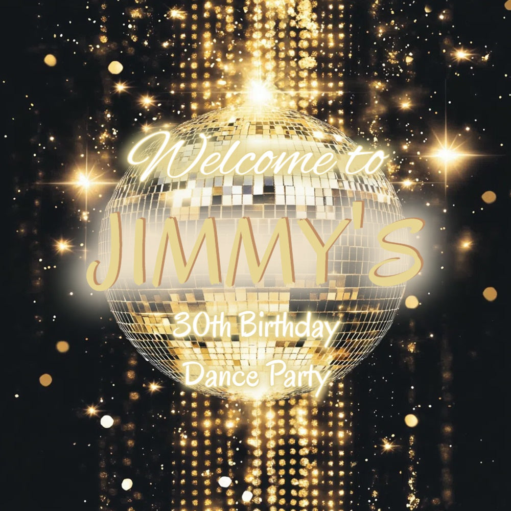 Toile de fond Anniversaire 30 Ans Boule Disco Dorée Étincelante Années 70 Photo CSH5-6