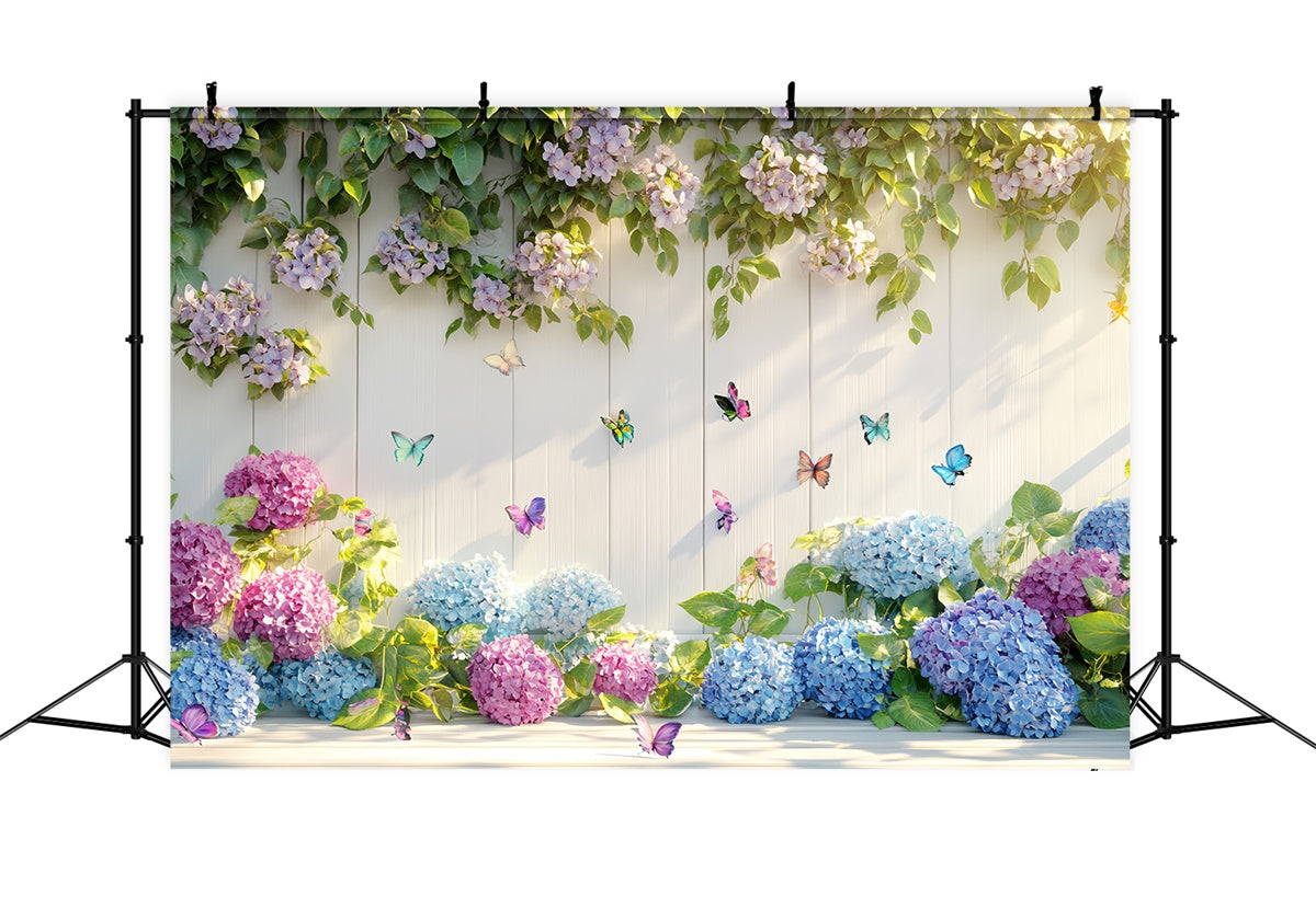 Toile de fond Papillons Hortensias en Fleurs Été CSH5-71
