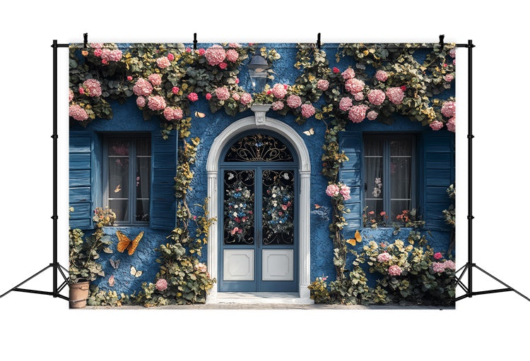 Toile de fond Été Jardin Cottage Bleu Papillons CSH5-76