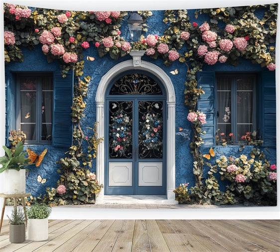 Toile de fond Été Jardin Cottage Bleu Papillons CSH5-76