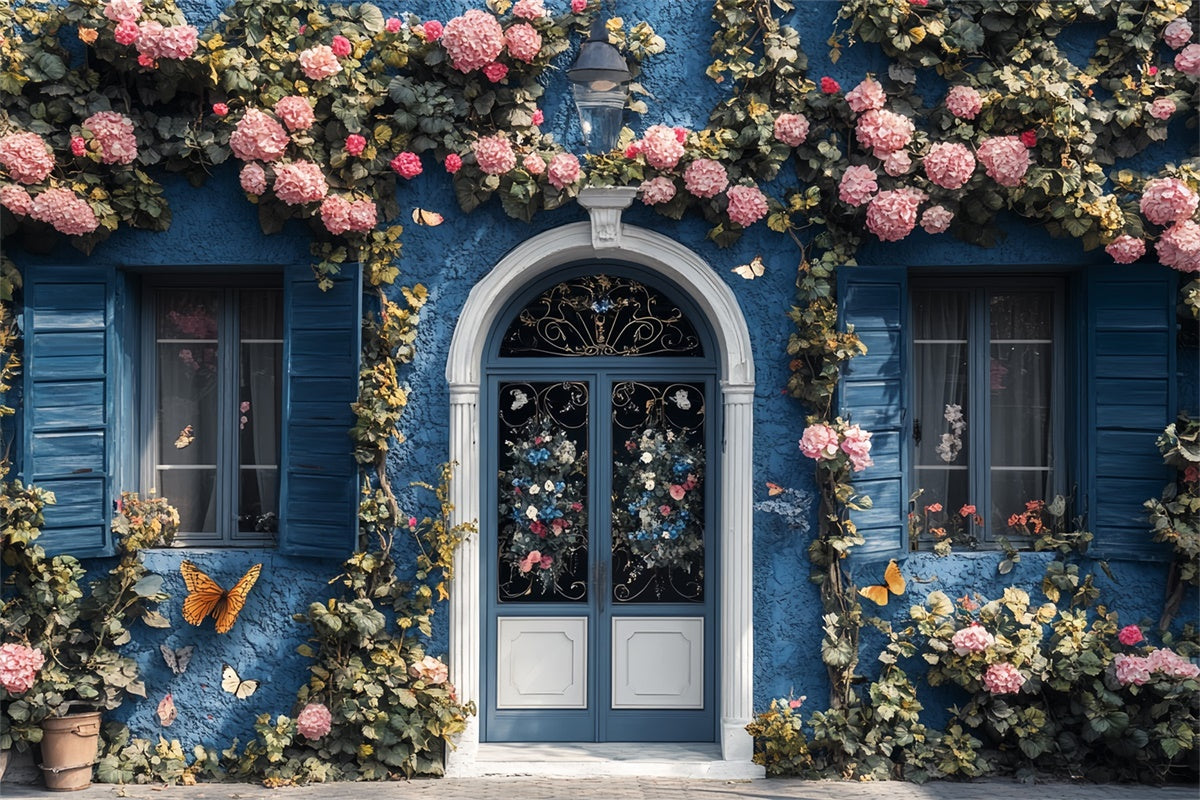 Toile de fond Été Jardin Cottage Bleu Papillons CSH5-76