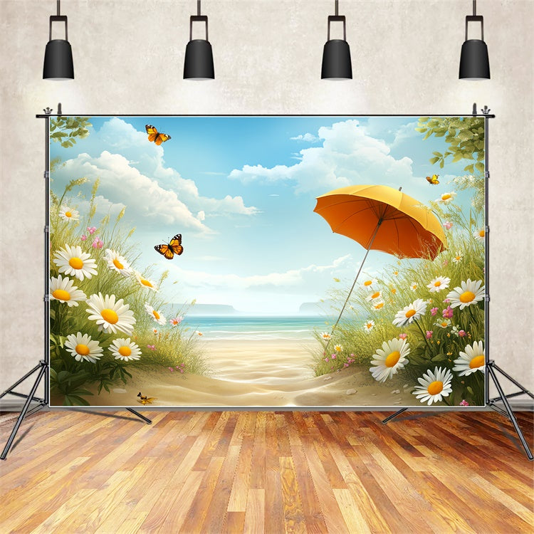 Toile de fond de Plage Été Plage Fleurie Ciel Lumineux CSH5-81