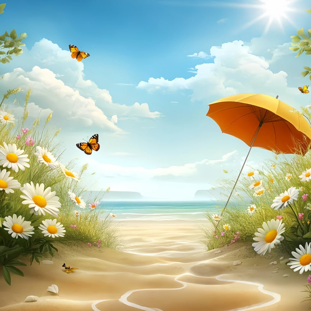 Toile de fond de Plage Été Plage Fleurie Ciel Lumineux CSH5-81