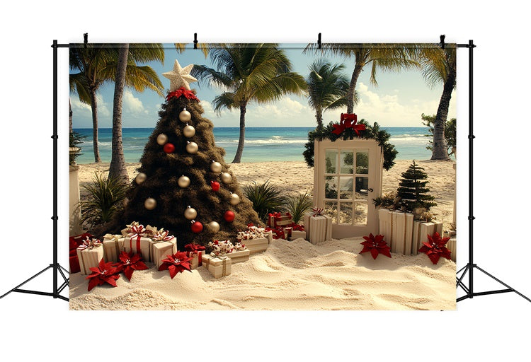 Toile de fond Été Sapin de Noël Plage Tropicale CSH5-83