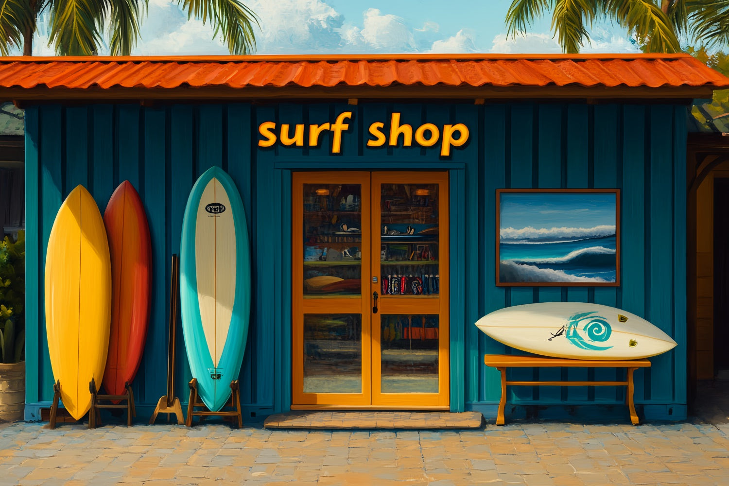 Toile de fond Été Planche de Surf Colorée Boutique Plage CSH5-91