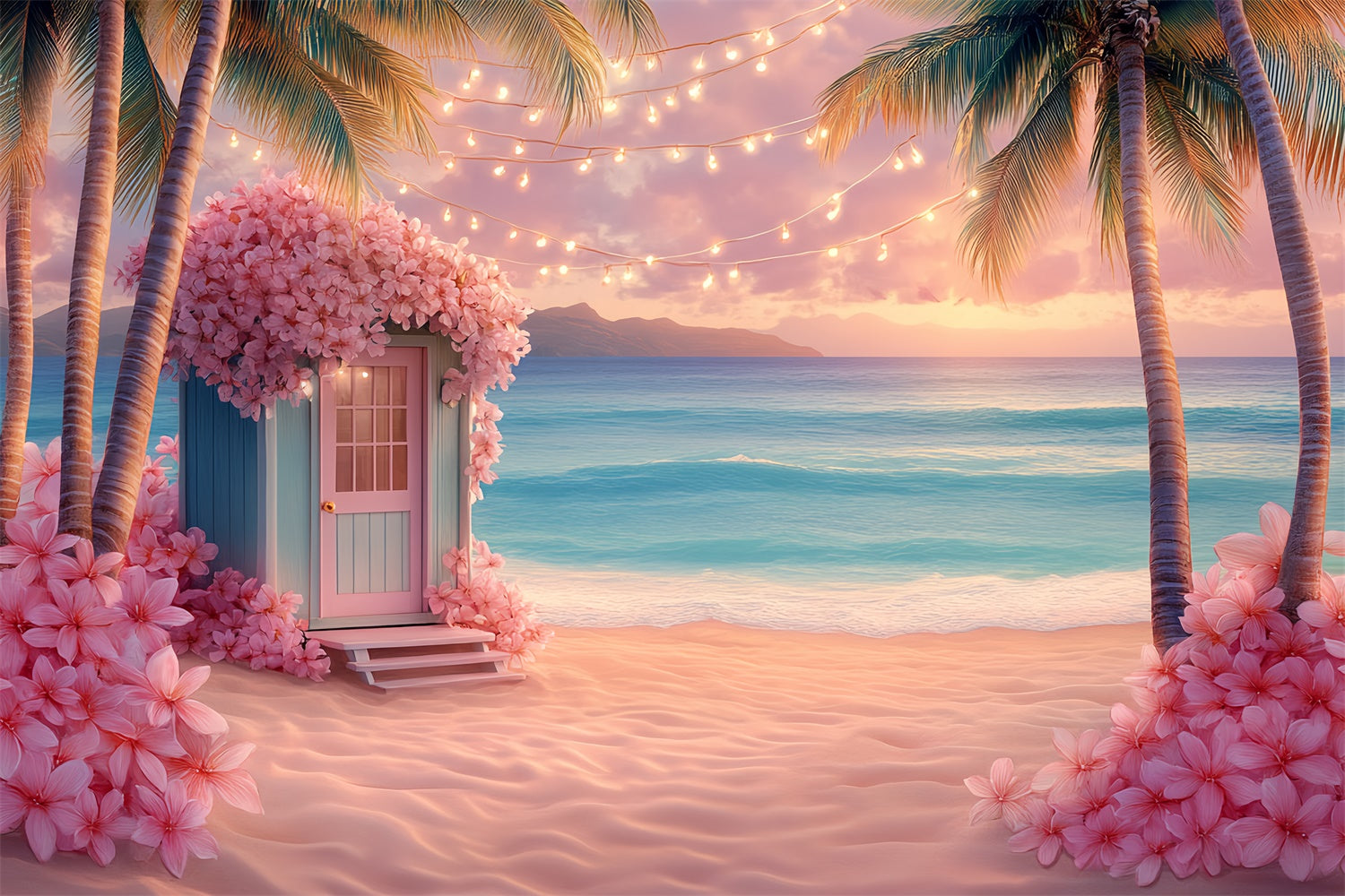 Toile de fond Tropicale Fleurs Chalet Côte Été CSH5-93