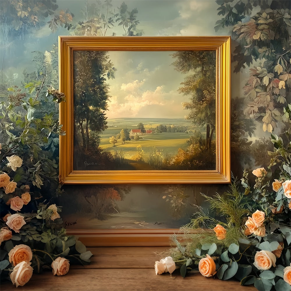 Toile de fond Vintage Cadre Doré Vue Jardin CSH57-100