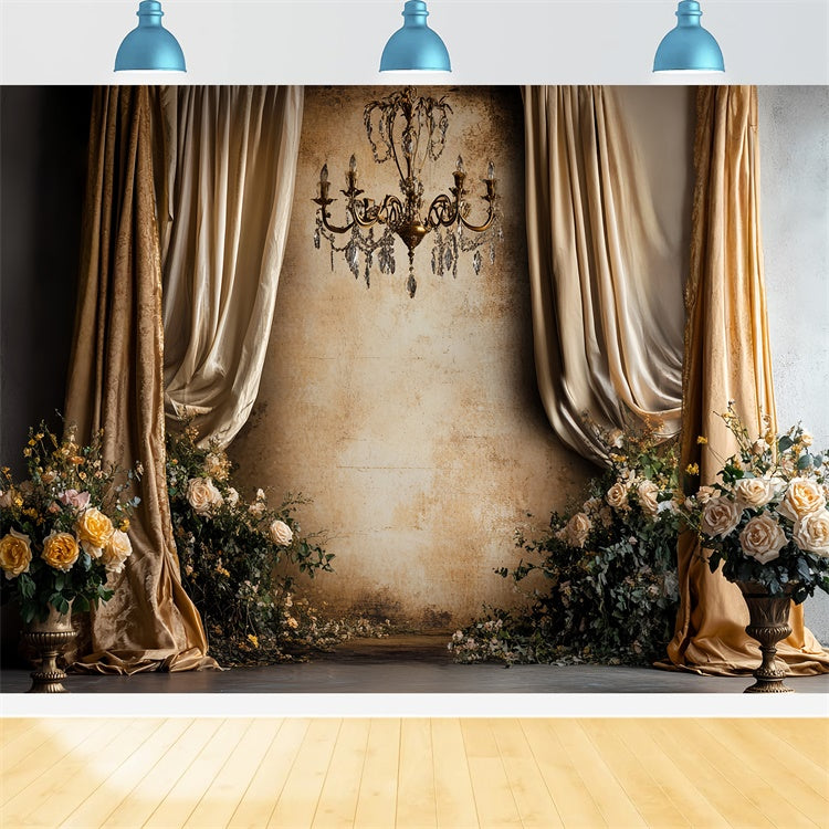 Toile de fond Vintage Mur Élégance Drapée Dorée Baroque CSH57-101