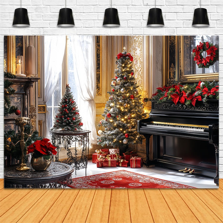 Toile de fond Vintage Noël Piano Doré Festif CSH57-102