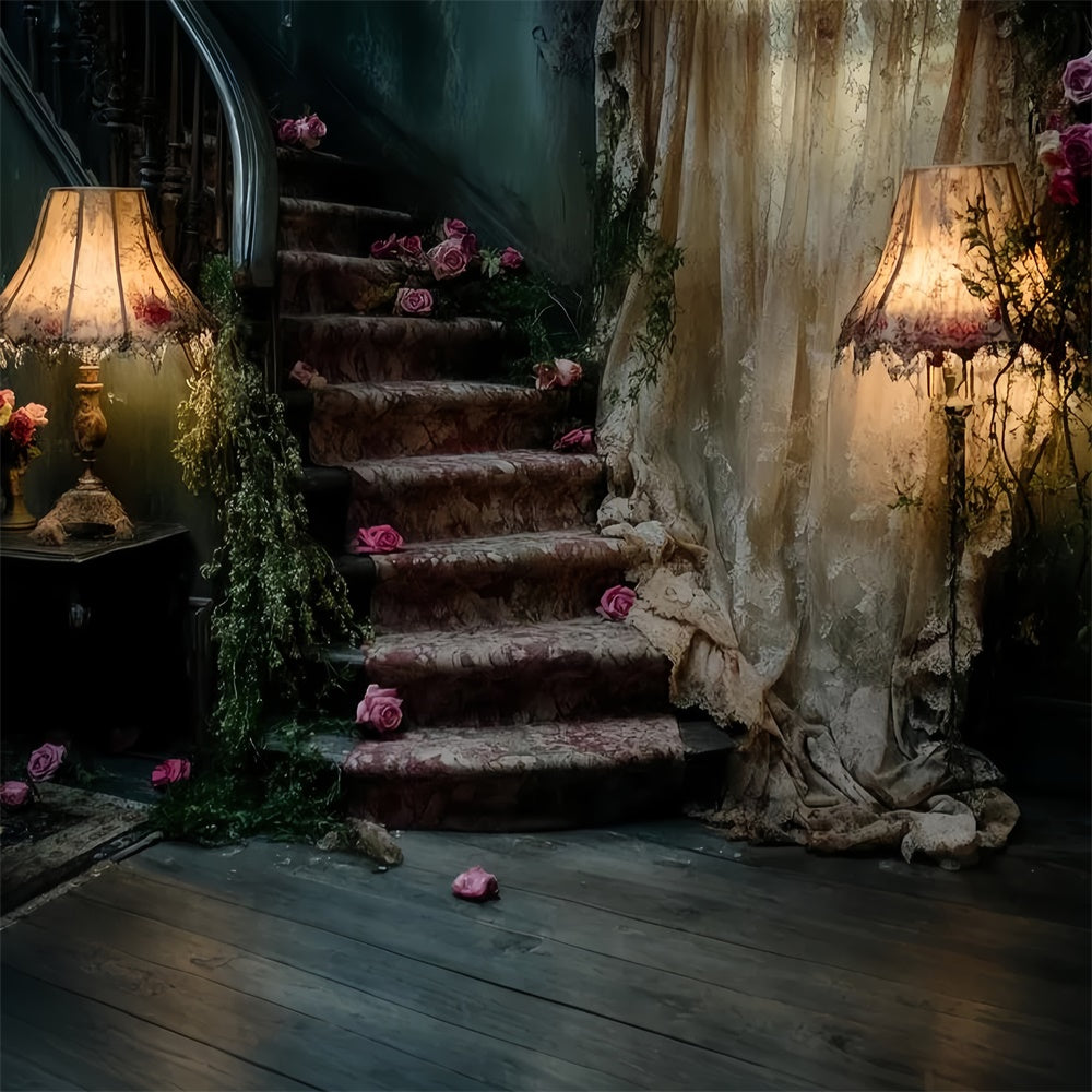 Toile de fond Vintage Antique Escalier Rose Fanée Photo CSH57-108