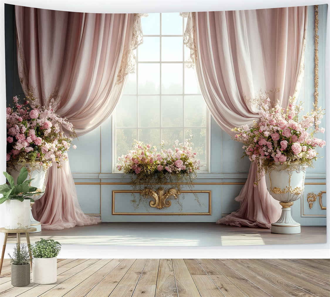 Toile de fond Vintage Rococo Rideau Rose Fenêtre Photo CSH57-127