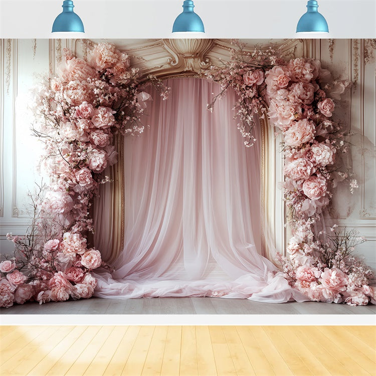 Toile de fond Vintage Rococo Rideau Fleur Rose Photo CSH57-129