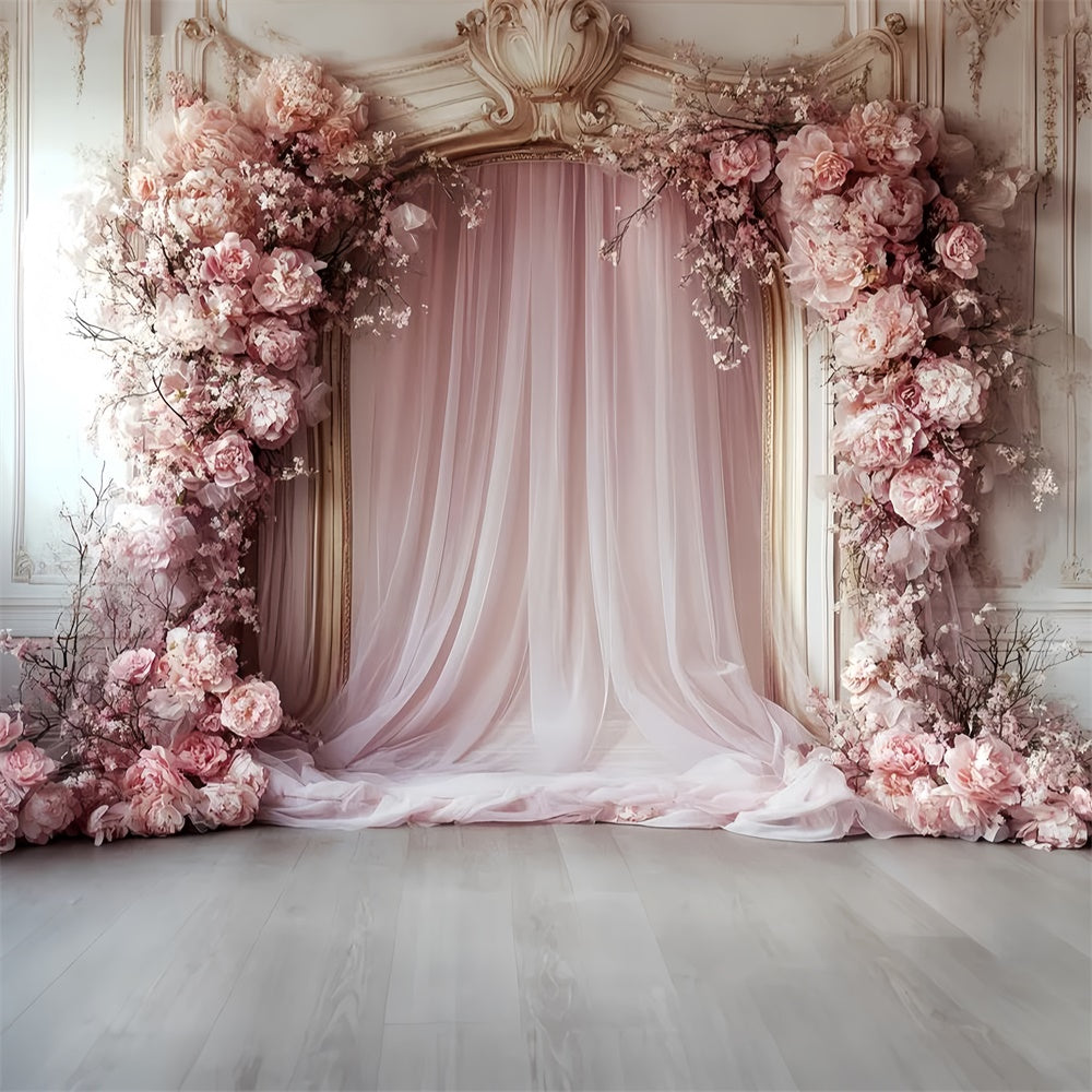 Toile de fond Vintage Rococo Rideau Fleur Rose Photo CSH57-129