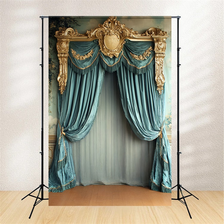 Toile de fond Vintage Baroque Rideau Royal Sarcelle Photo CSH57-138