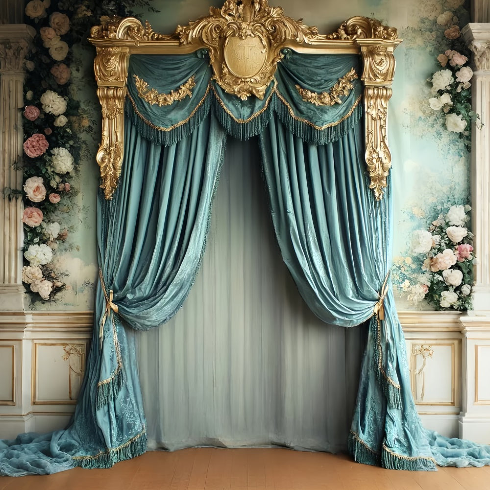 Toile de fond Vintage Baroque Rideau Royal Sarcelle Photo CSH57-138