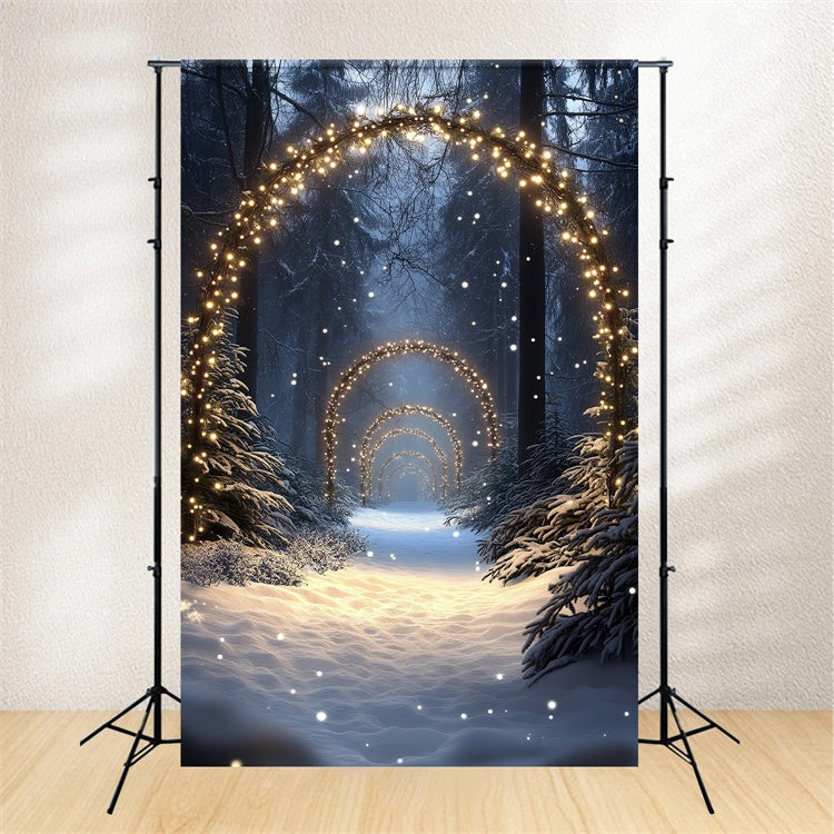 Toile de fond Forêt Neige Sentier Illuminé Enchanté CSH57-152