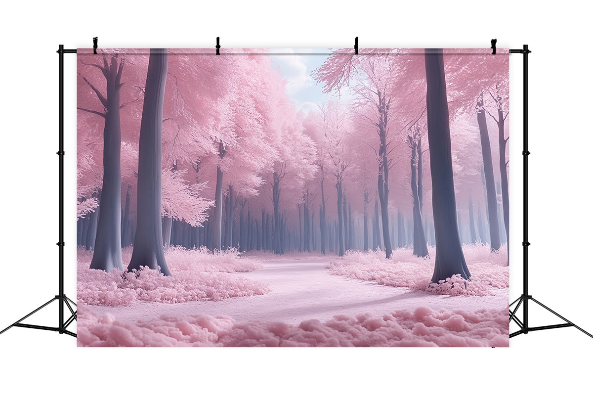 Toile de fond Forêt Fantaisie Sentier Crépuscule Rose Doux CSH57-153