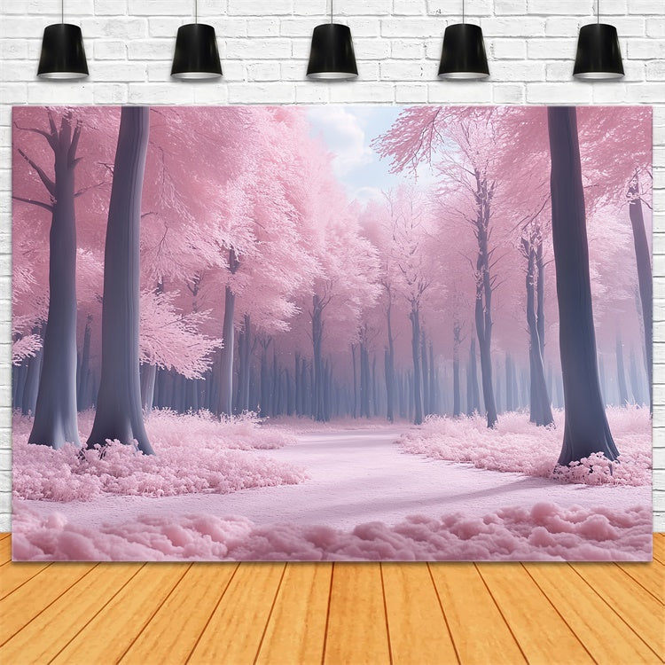 Toile de fond Forêt Fantaisie Sentier Crépuscule Rose Doux CSH57-153