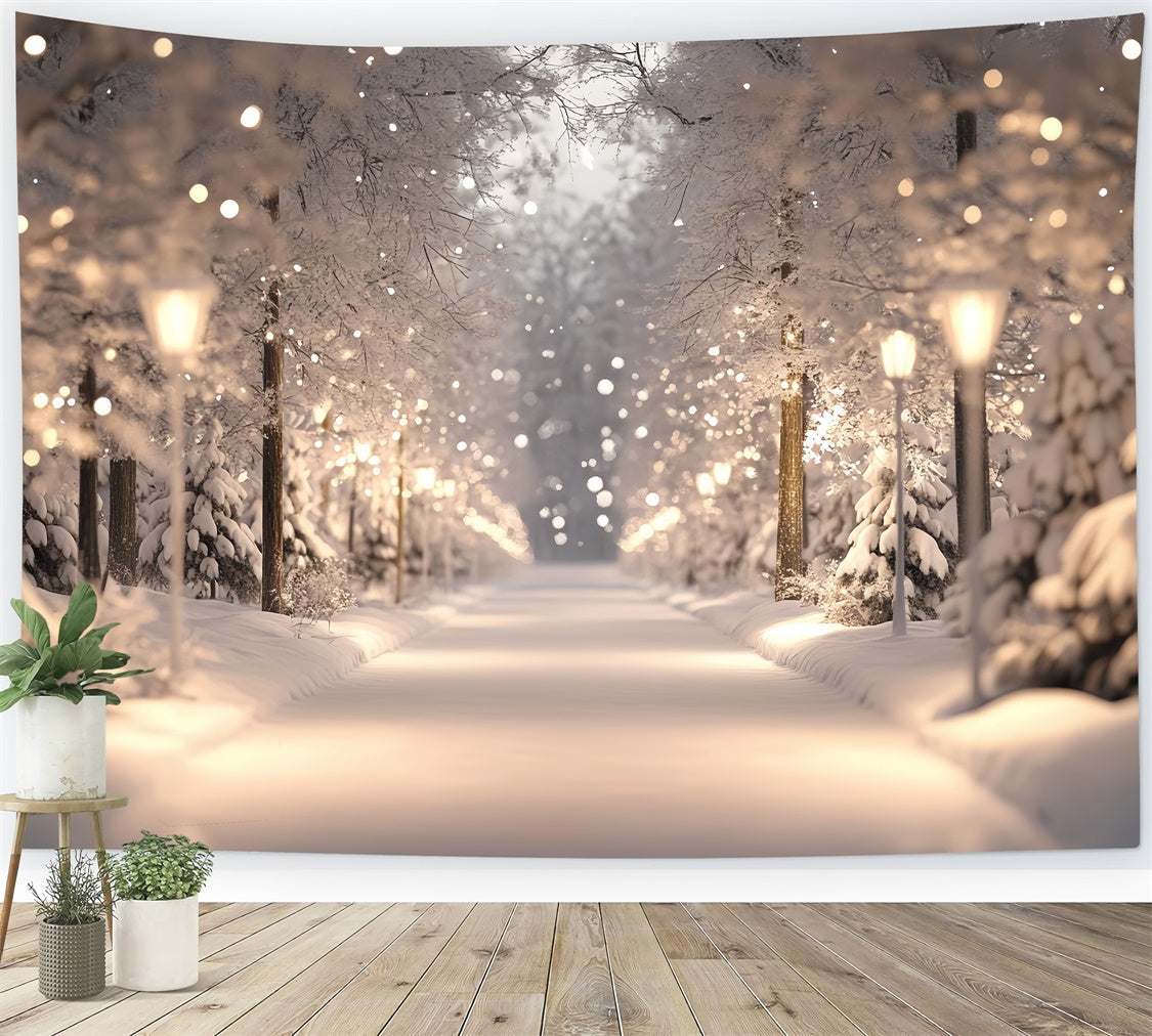 Toile de fond Forêt Enneigée Merveille Lumières Hiver CSH57-154