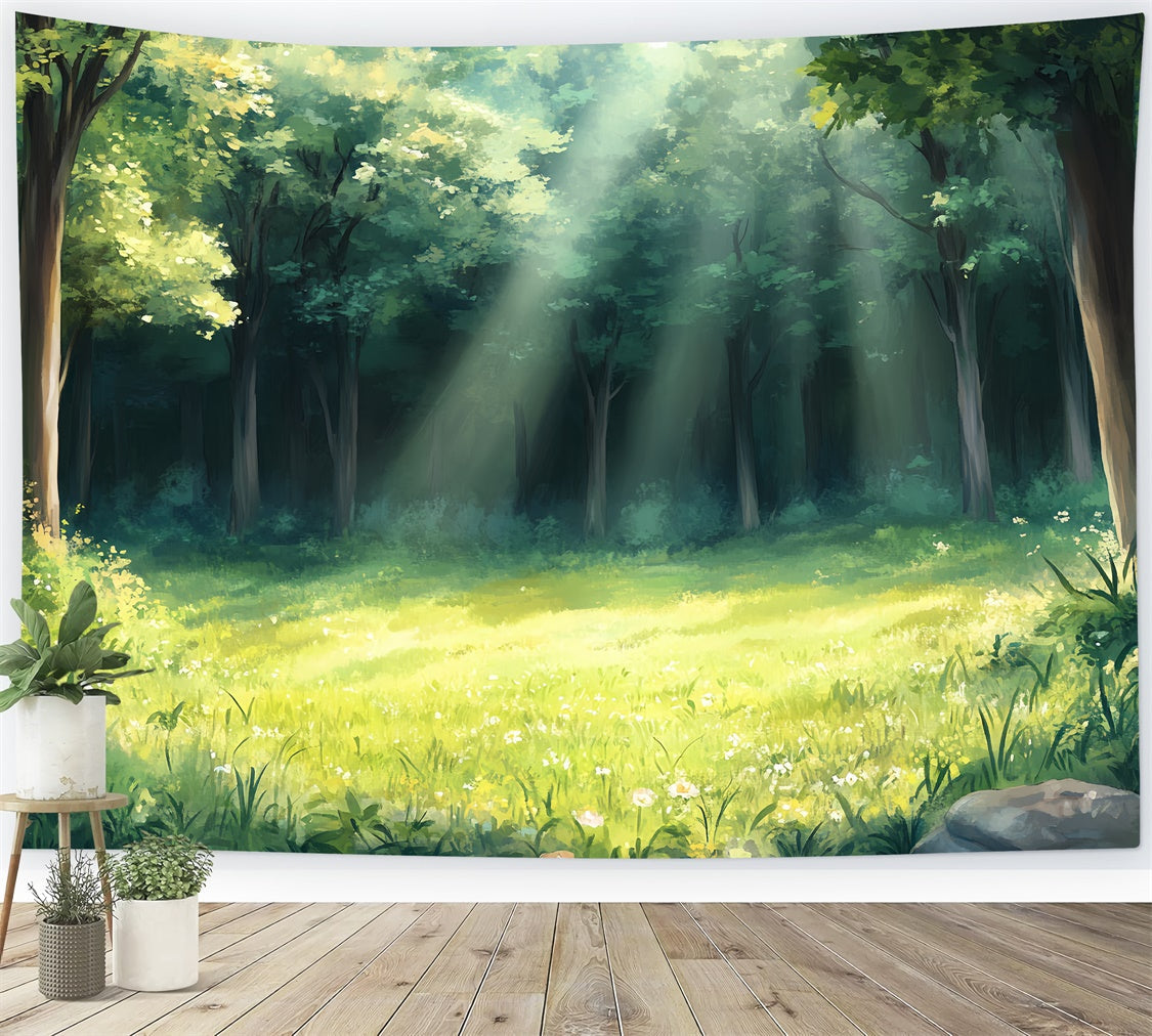 Toile de fond Forêt Prairie Douce Rayons Soleil CSH57-158